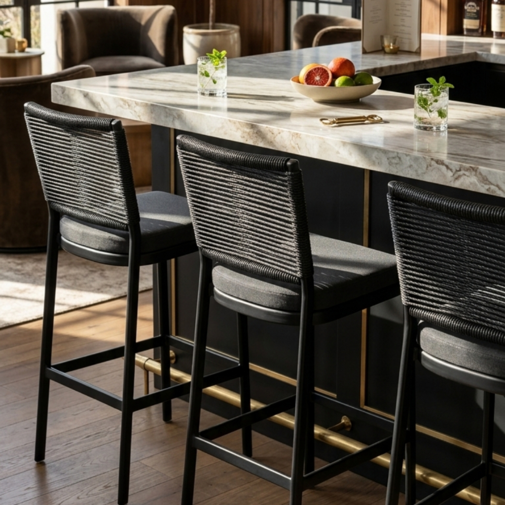 Kit de 3 Banquetas de alumínio moderna e resistente para cozinha Alta estofada gourmet área externa estilo industrial