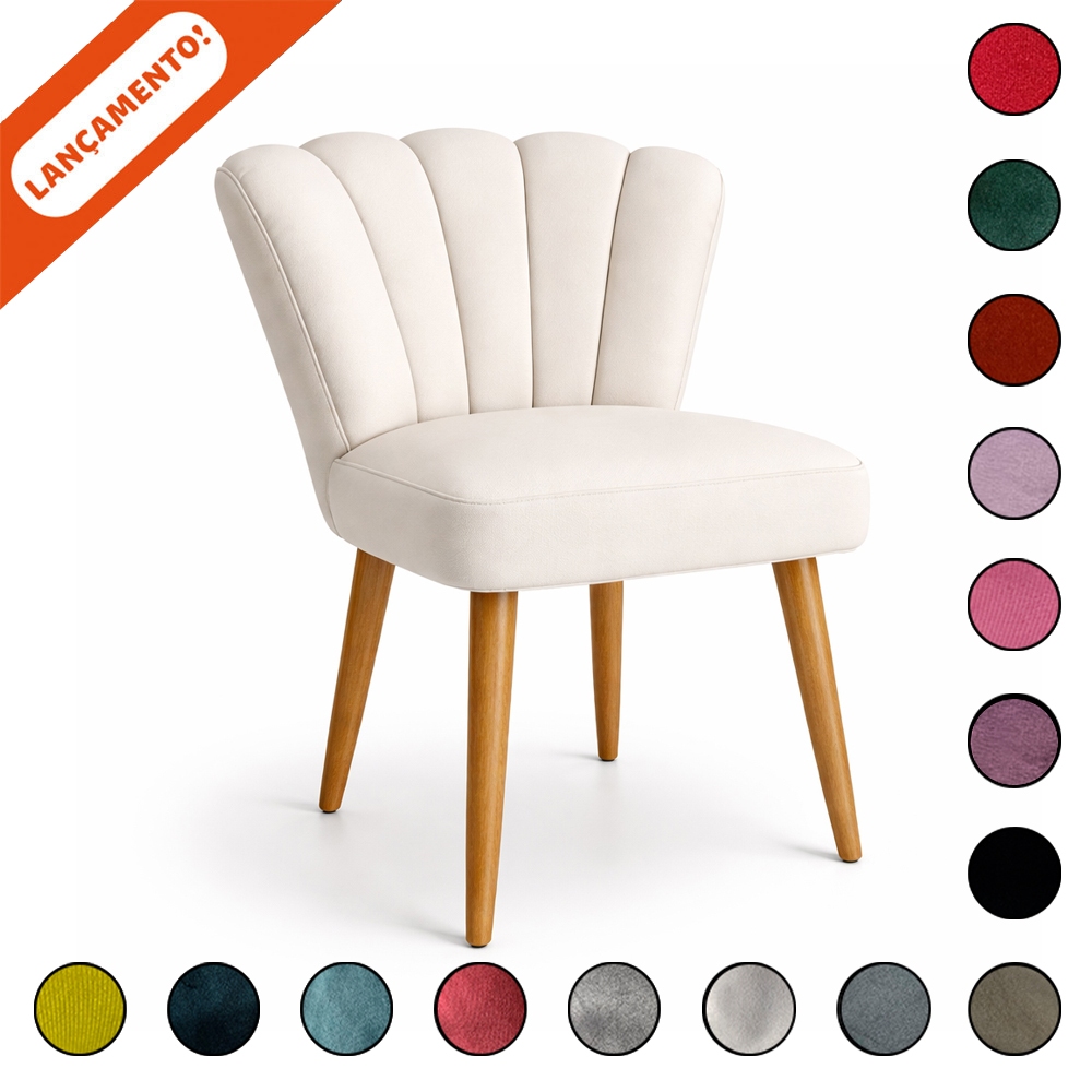 Poltrona Cadeira para Sala Decorativa Estilo Pétala Pés Palito de 35 cm Suede Aninha Poltronas