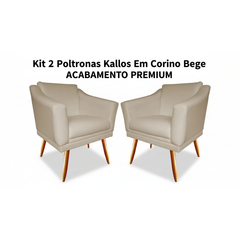 🪑 Kit 2 Poltronas Kallos em Corino Bege – Conforto, Estilo e Sofisticação