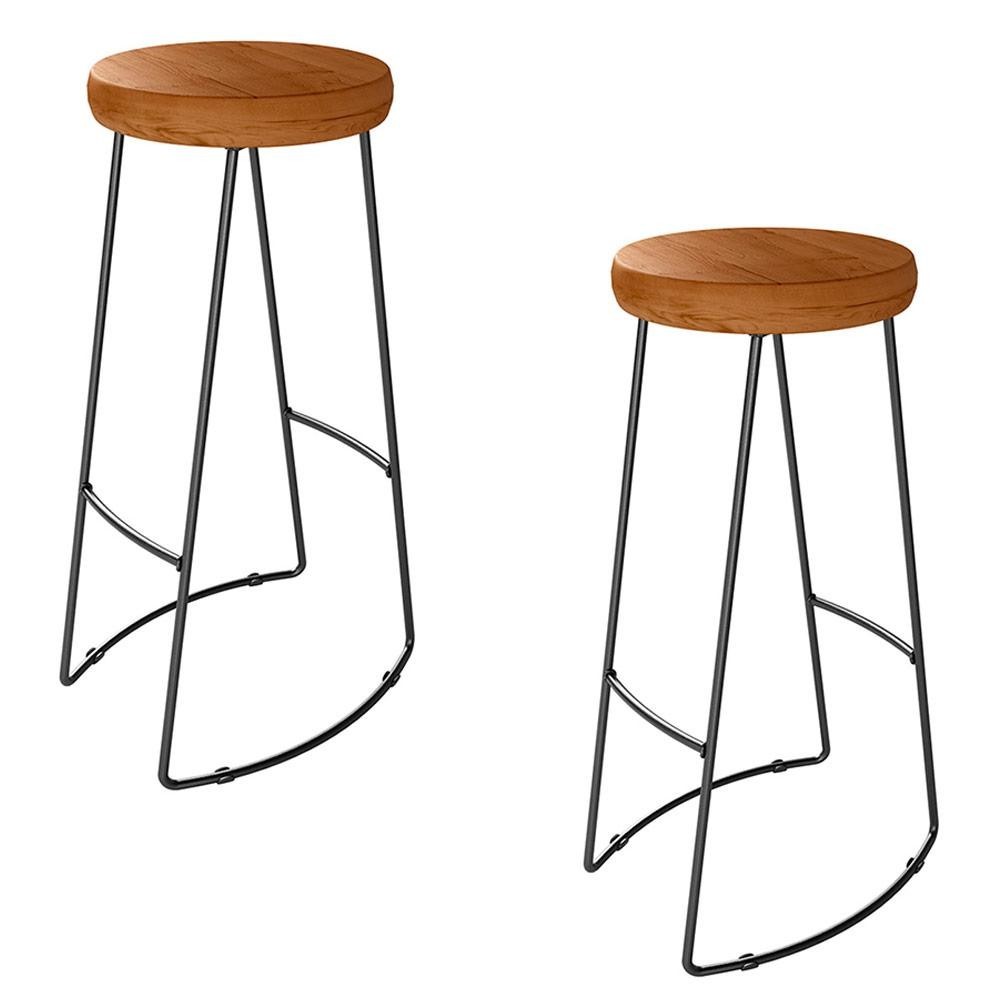 Kit 2 Banquetas Altas para Cozinha Estilo Industrial Aura D09 Peroba - Mpozenato