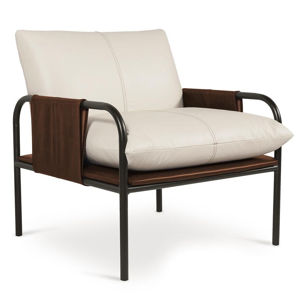 Poltrona Decorativa Estilo Industrial Lina L07 Couro Branco/Camel - Mpozenato