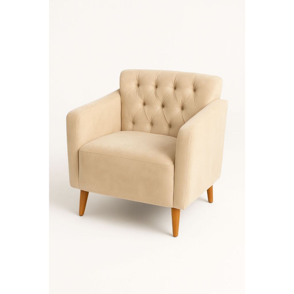 Poltrona Cadeira Nanda hall entrada sala quarto Estilo tecido suede macio varias cores bege
