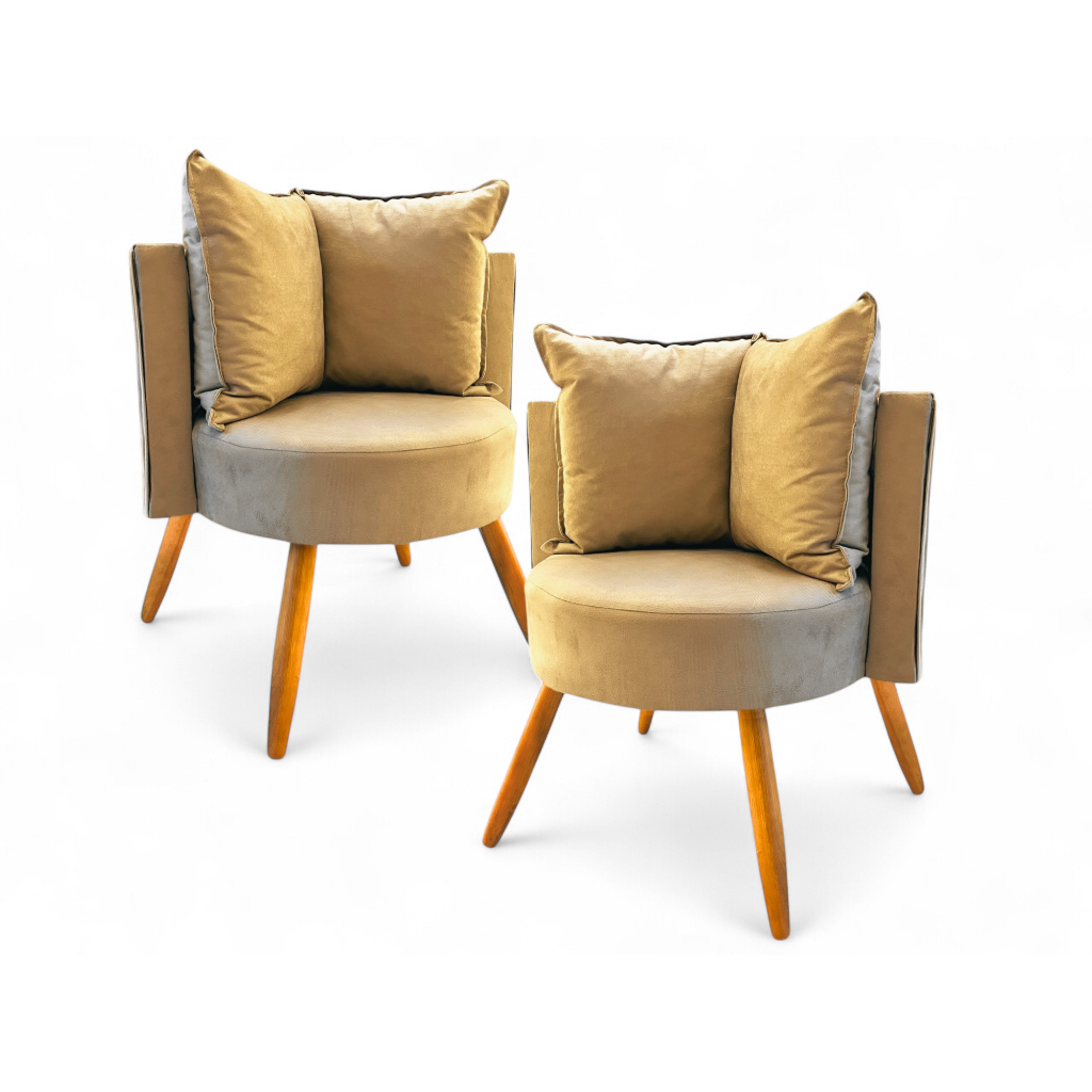 Kit 2 Poltronas Decorativas Isah | Estilo Luxuoso e Confortável com Acabamento de Alto Padrão
