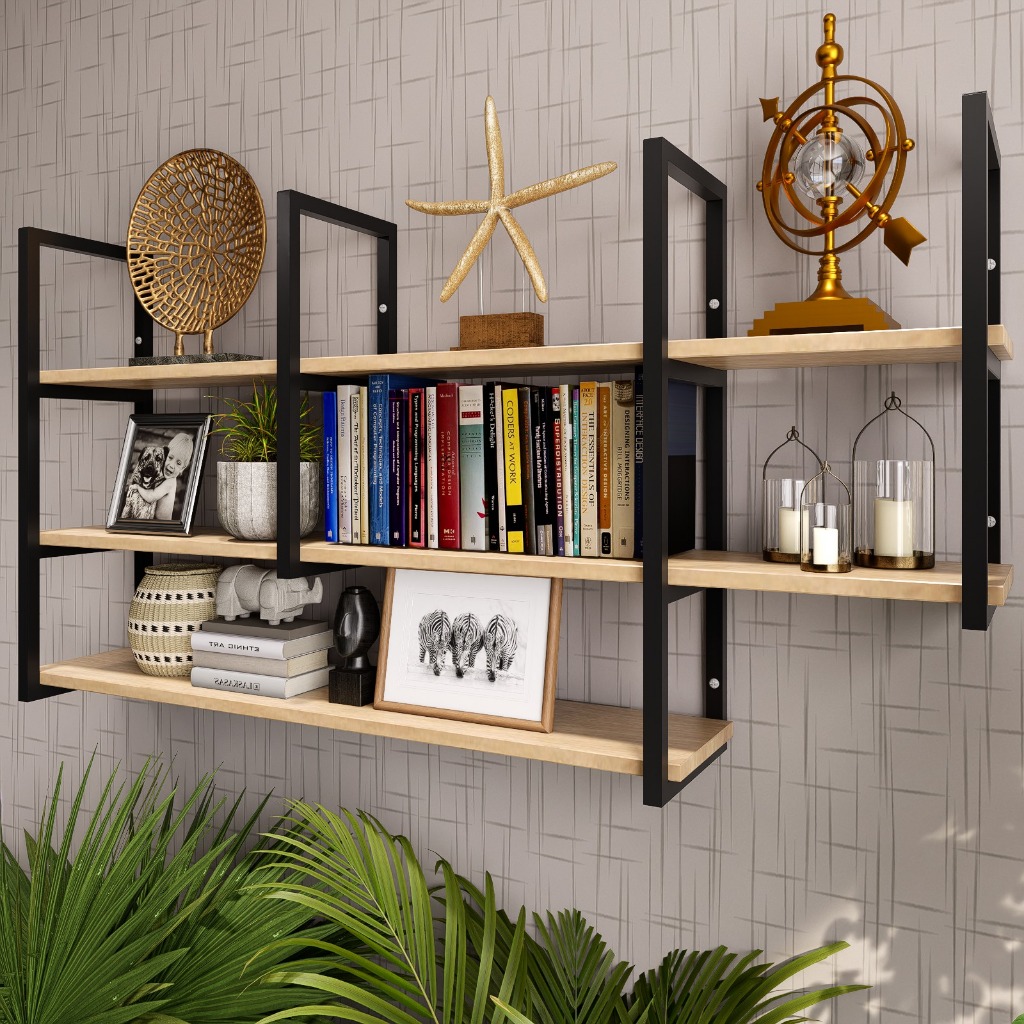 Estante Estilo Industrial Suspensa Parede Moderna e Elegante Para Decoração Prateleira Interiores