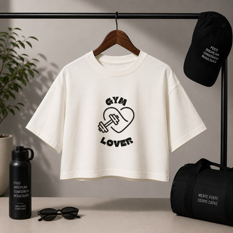 Cropped Feminino Oversized Academia Gym 100% Algodão Estiloso Casual Streetwear Premium Oferta Envio Imediato