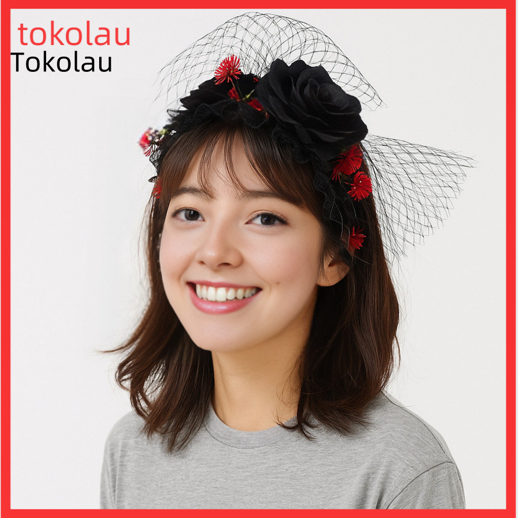 Headbands Unique Hair Accessories Halloween Rose Headband for Women Black Lace Flower Hairband Lolita Masquerade Cosplay