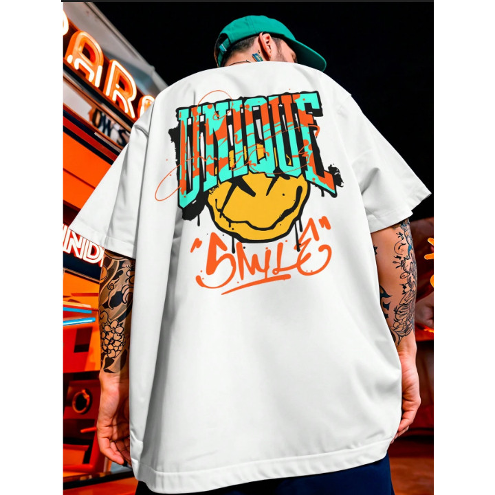 Camiseta Streetwear Estampada Unique Smile Hip Hop Estilo Oversized   Moda Hype