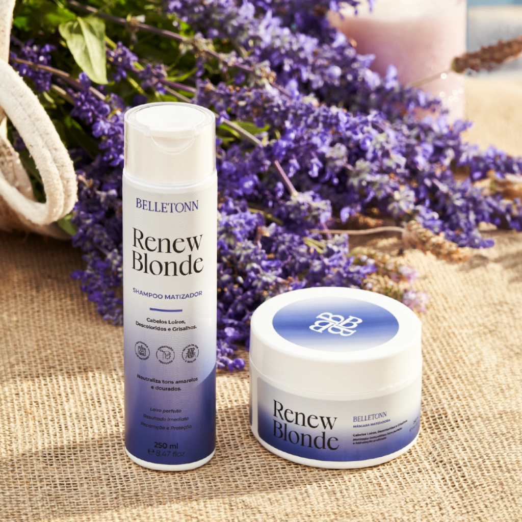 Kit Matizador Renew Blonde Belletonn Shampoo + Máscara 250ml Tira o Amarelo Loiros Grisalhos Mechas Luzes Cor Fria