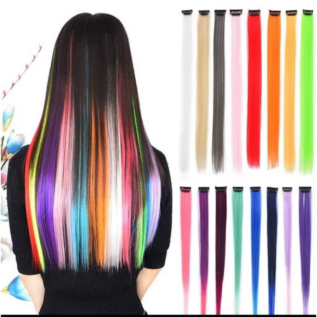 4 Mechas Coloridas Aplique de Cabelo Colorido Tic Tac Infantil Cosplay