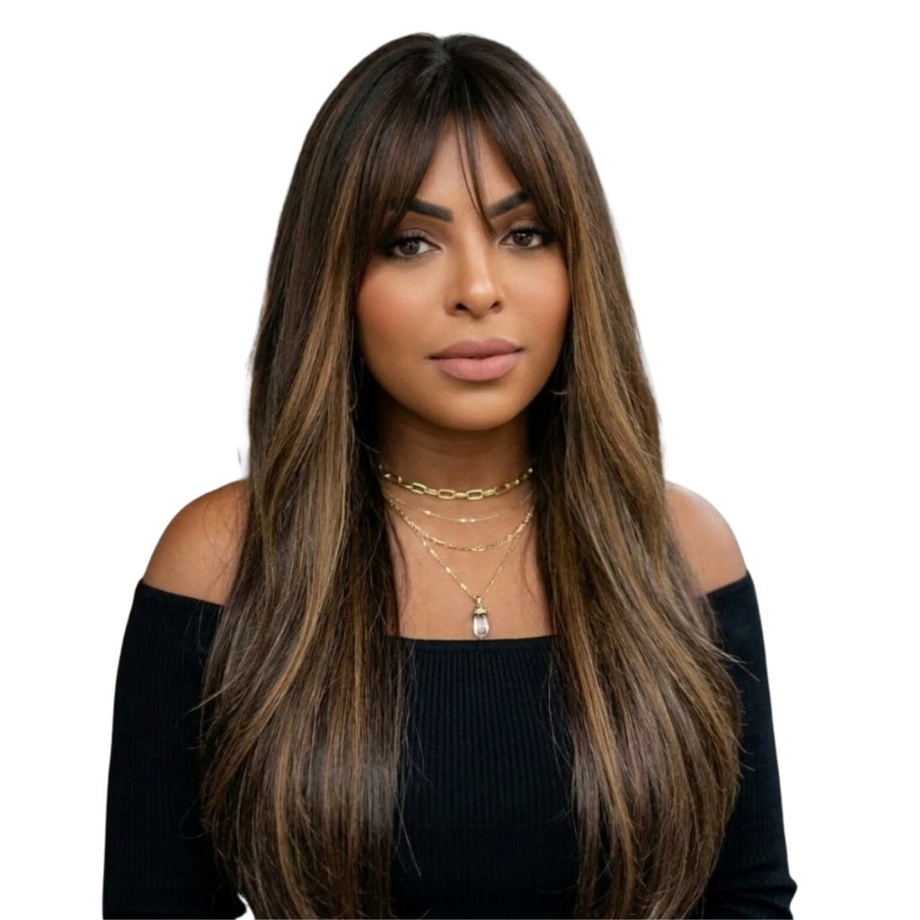 Peruca Lace de franja Fibra orgânica cor preta com mechas