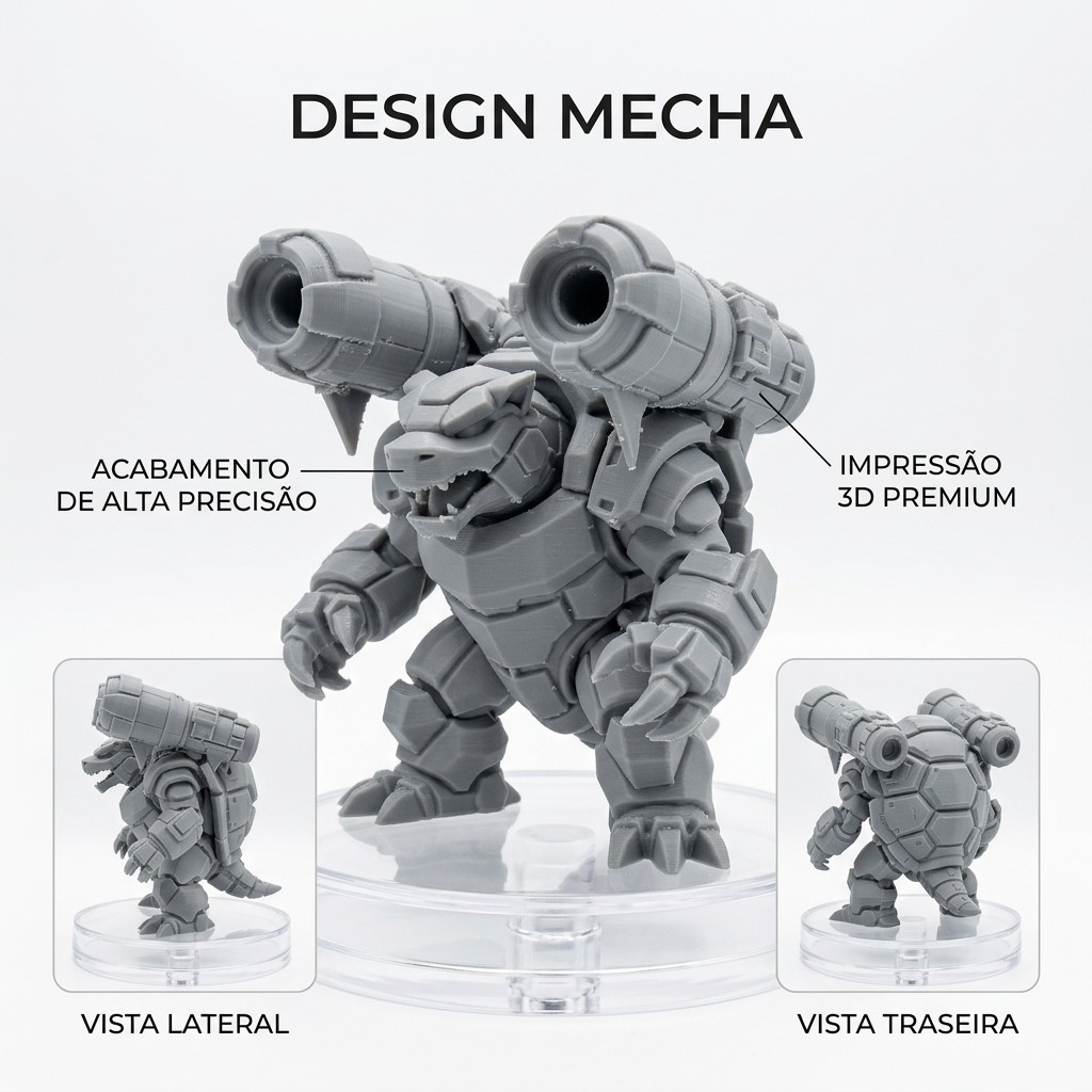 Blastoise Mecha Pokémon 3D em PLA+ | Boneco Colecionável 9cm | Robô Geek | Impressão 3D Premium