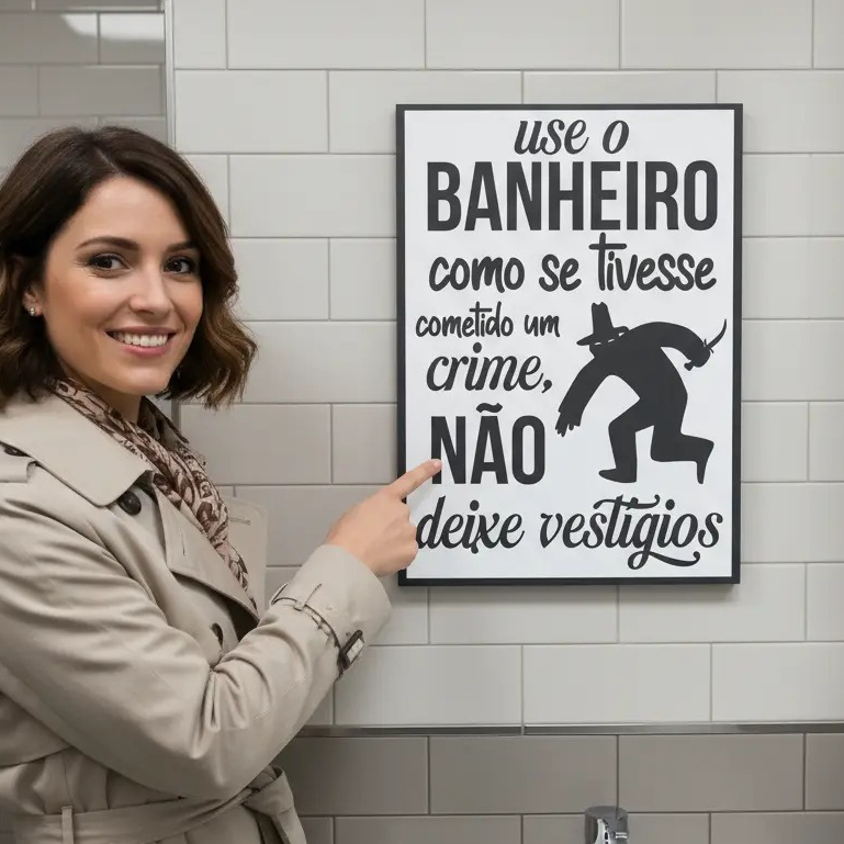 Placa Banheiro Frase Engraçada Use Sem Deixar Vestígios Sinalização PS 1mm 20x30cm Bar Restaurante