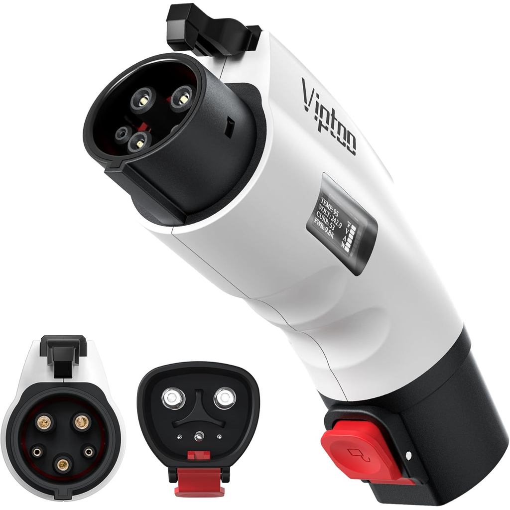 Adaptador Tesla para J1772 com Display [Somente para J1772], Conversor 60Amp 250V com Trava por Pressão, Compatível com