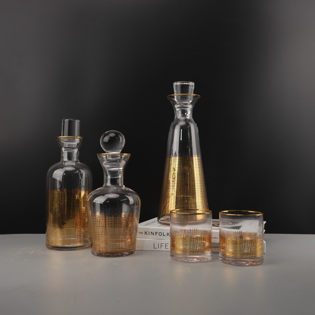 XNOJ Nordic minimalist glassware with gold accents, suitable for dining rooms, living rooms, coffee tables, office desks