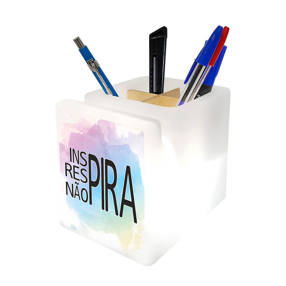 Organizador de Mesa LED Porta Lápis Celular Suporte Desk Iluminado Home Office