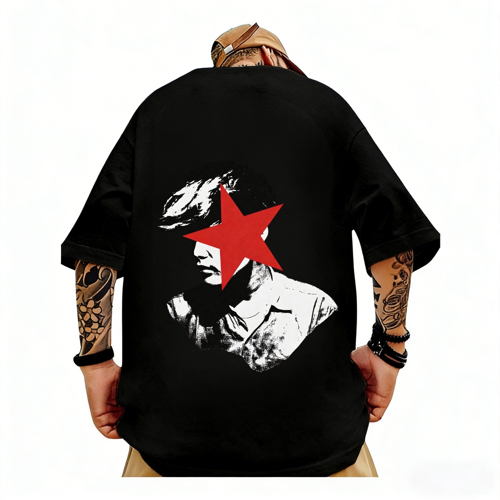 Vintage oil painting style portrait print T-shirt, men's large size short sleeve