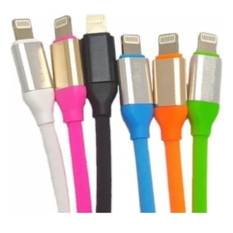 Cabo emborrachado Turbo para Iphone cores variadas medindo 1,20m Kit com 6 unidades