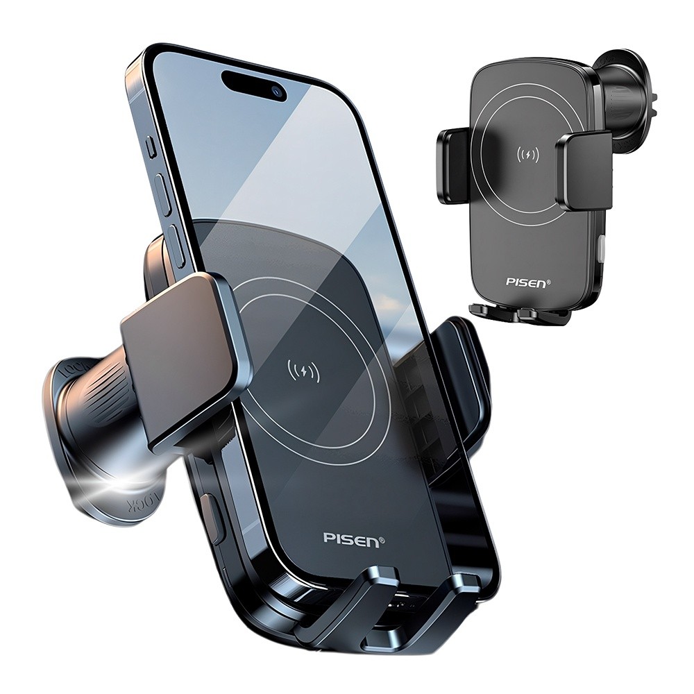 Carregador Carro Wireless Pisen TP-C69 15W p/Carro Preto