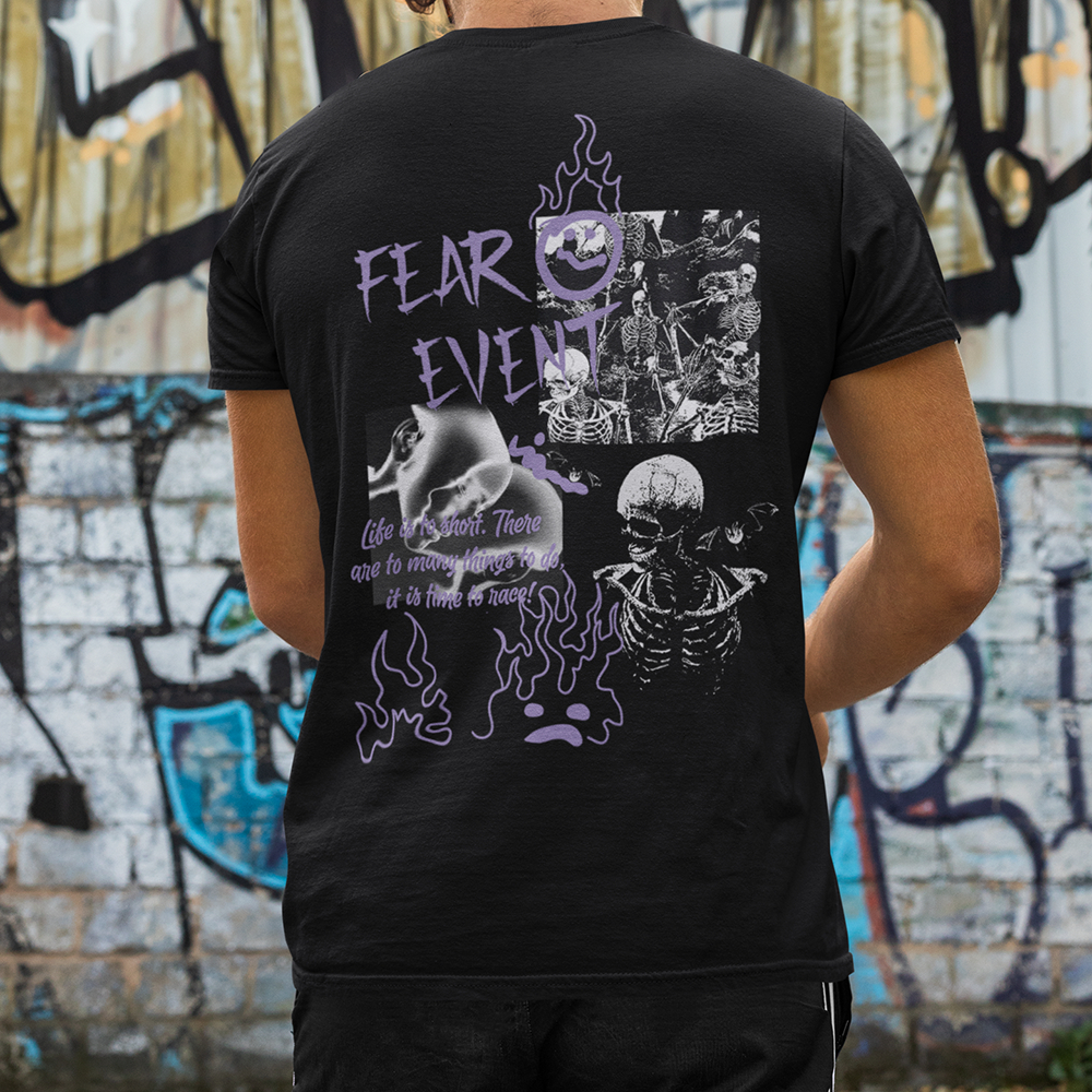 Camiseta Fear Event Unissex Estampa Frente e Costas Streetwear Gótico