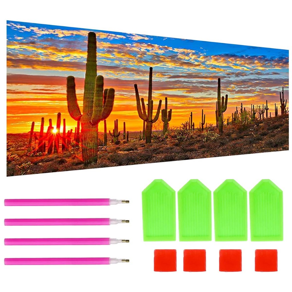 Cactus DIY Full Drill Crystal Rhinestone Arts Gem Art with Diamond Large Home Wall Decor 120x40cm