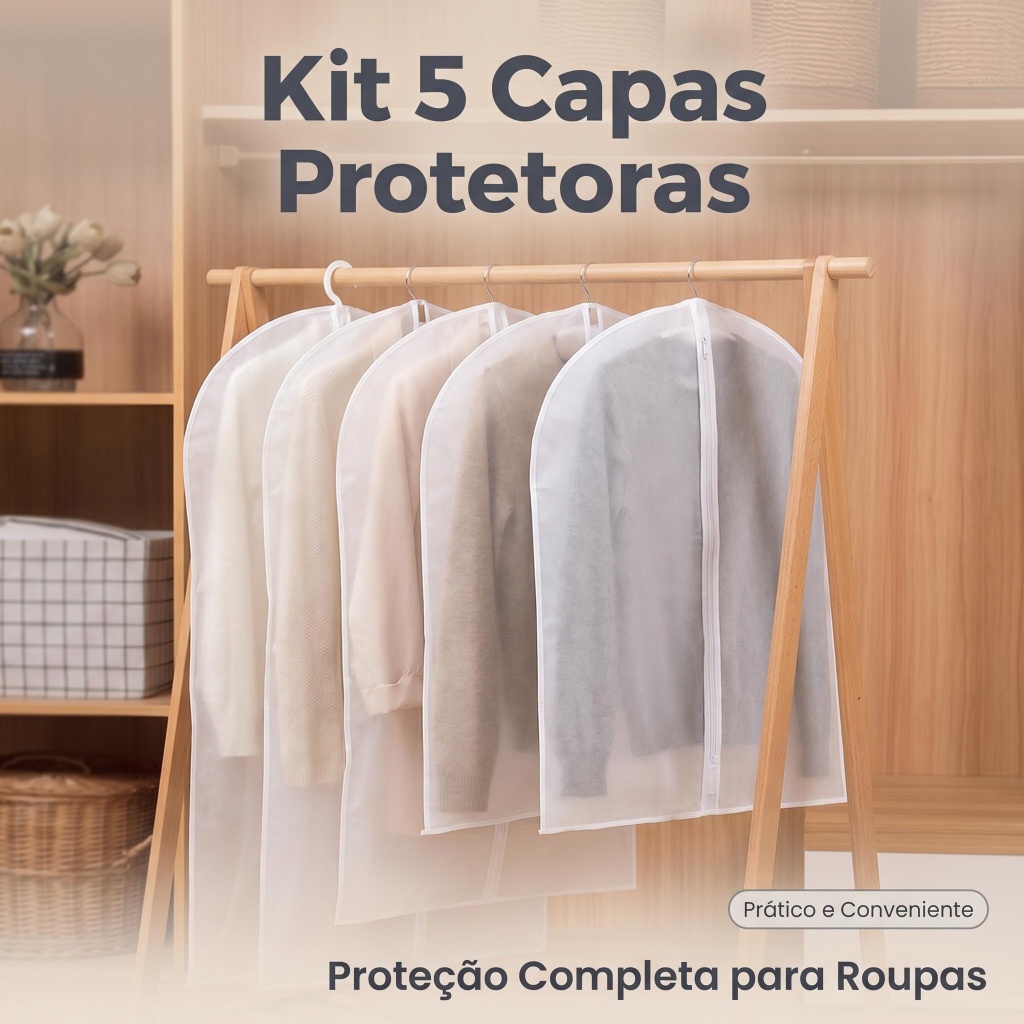Kit 5 Capas Protetoras Anti Poeira Roupas M L XL XXL para Armário