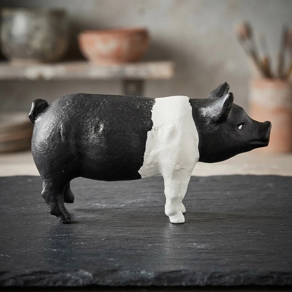 Estatueta De Barro Suíno Porco Large White - 15cm