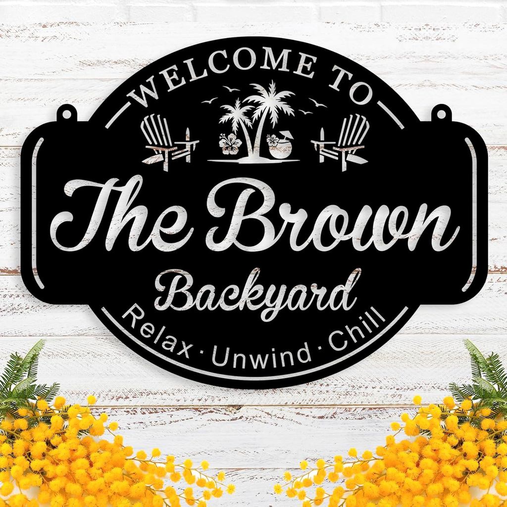 Personalized Backyard Decor Signs, Custom Patio Sign with Family Name, Custom Large Metal Sign for Backyard, Beach Boat