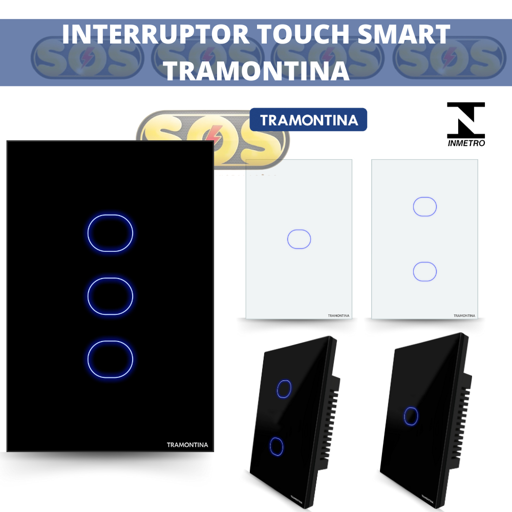 INTERRUPTOR TOUCH SMART 1, 2, 3 CANAIS TRAMONTINA BRANCO/PRETO