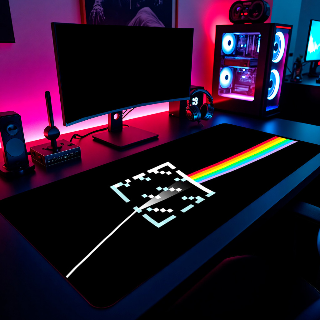 Mouse Pad Gamer Pink Floyd Prism Art Minecraft 65x30cm 80x40cm 90x50cm 120x60cm Borda Costurada