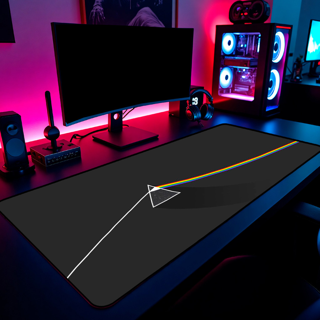 Mouse Pad Gamer Pink Floyd Prism Dark Side 65x30cm 80x40cm 90x50cm 120x60cm Borda Costurada