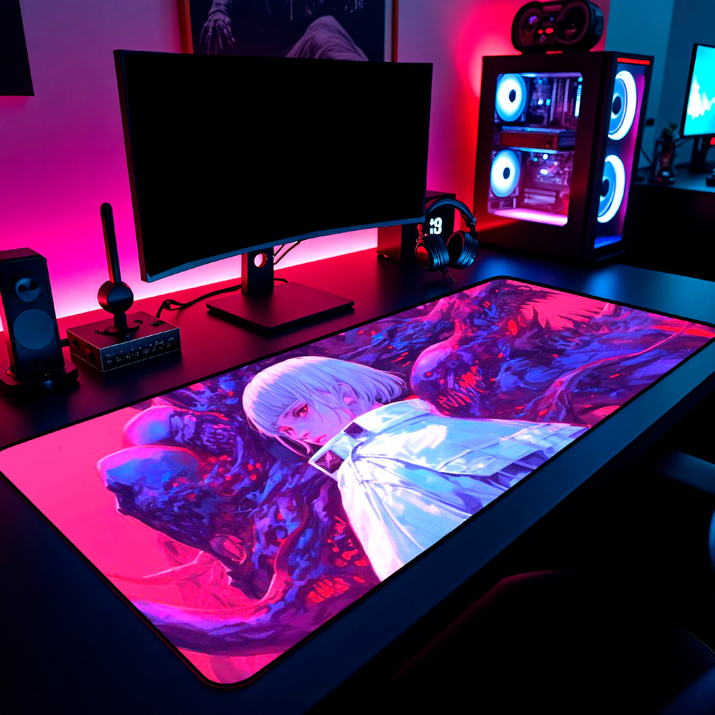 Mouse Pad Gamer Anime Girl Dark Pink 65x30cm 80x40cm 90x50cm 120x60cm Borda Costurada
