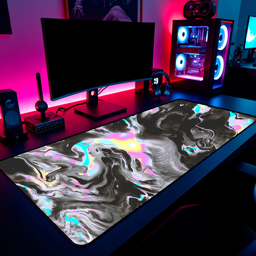 Mouse Pad Gamer Abstrato Holográfico Dark Pink 65x30cm 80x40cm 90x50cm 120x60cm Borda Costurada