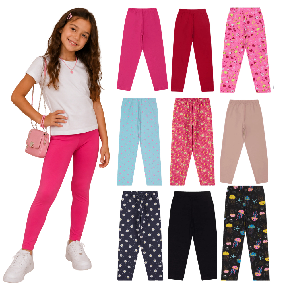 Kit Calça Legging Infantil Menina do 1 ao 10 Anos Sortidas l  Roupa Infantil Legging Confortável