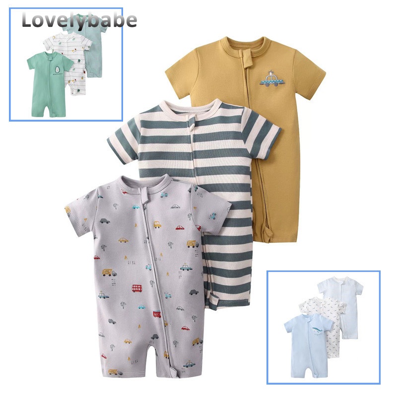 3 Peças Macacão Bebê Menino Menina 0-24 Meses Conjunto De Roupas Para Recém-Nascido Mangas Curtas 100 % Algodão Bonito L
