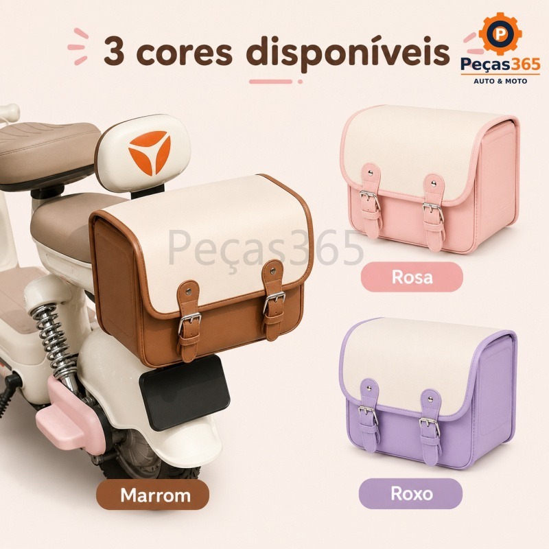 Bolsa Porta-malas Traseira Moto Elétrica Scooter Impermeável Couro Sintético Ajustável Vintage Universal