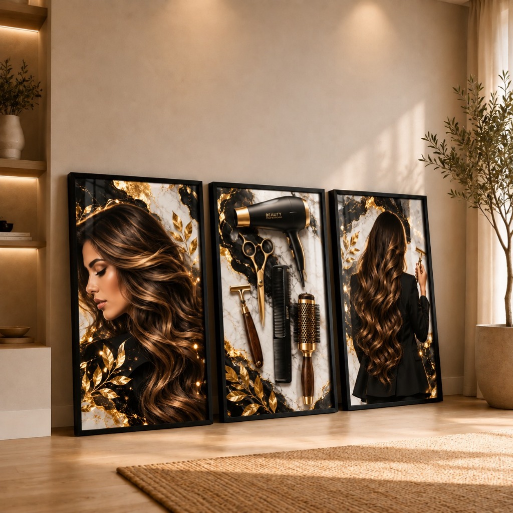 Quadro Decorativo Cabeleireira Salão Beleza Cabelo Feminino MDF 3mm Para Espaço Beauty Envio Rápido