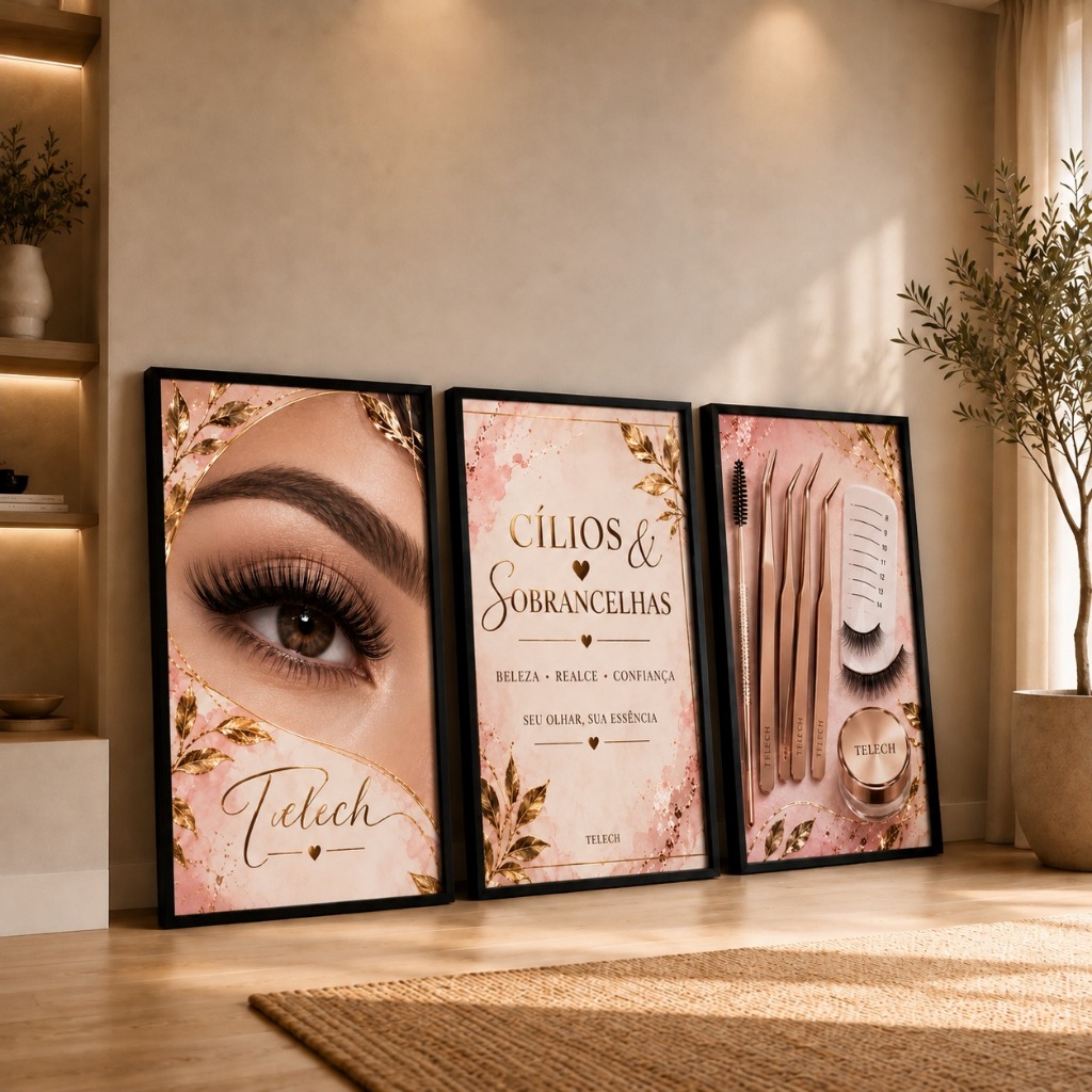 Quadro Decorativo Cílios Sobrancelhas Lash Designer Beauty MDF 3mm Salão Espaço Beauty Envio Rápido