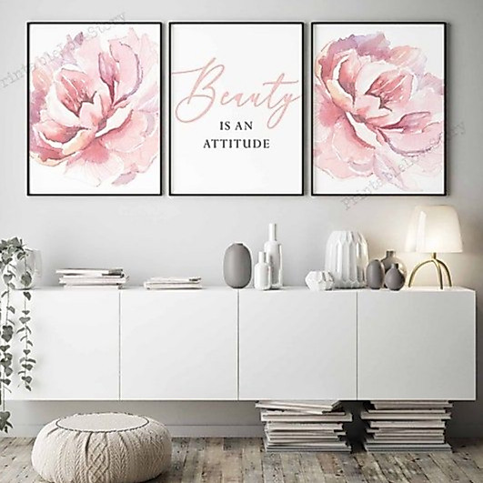 Quadros Decorativos 3 Peças Flores Rosa Beauty Beleza Maquiagem Moda Fashion