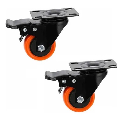 Rodinha Silicone Laranja 50mm Móveis com Freio Trava Kit