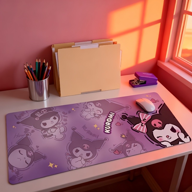 Mouse Pad Kuromi Roxo Grande com Estampa Kawaii para Teclado, Mouse e Setup Feminino