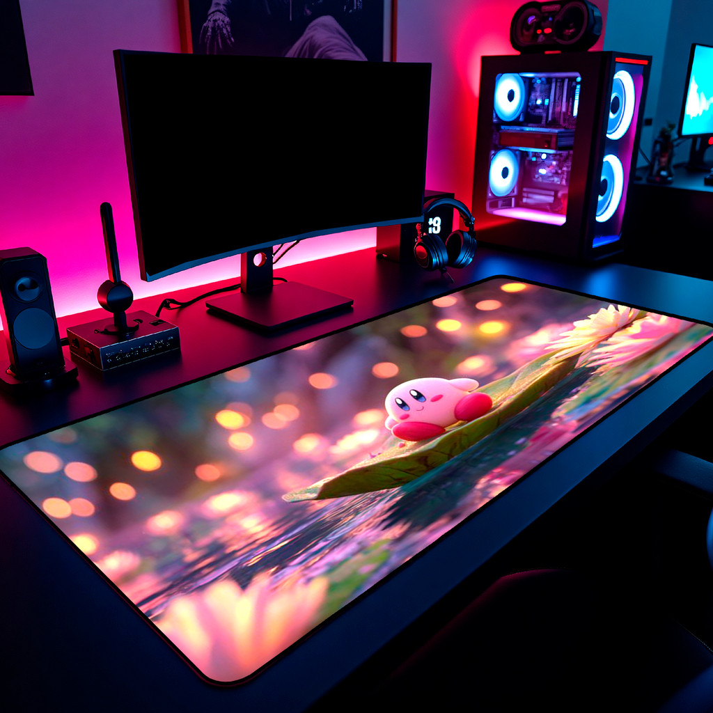 Mouse Pad Gamer Kirby Lago De Lótus Kawaii 65x30cm 80x40cm 90x50cm 120x60cm Borda Costurada
