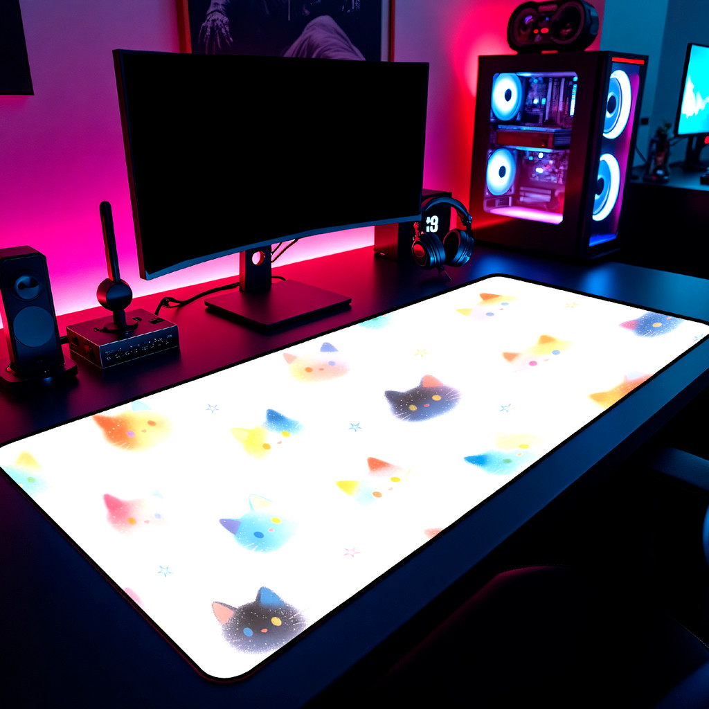 Mouse Pad Gamer Gatinhos Fofos Kawaii Estrela 65x30cm 80x40cm 90x50cm 120x60cm Borda Costurada