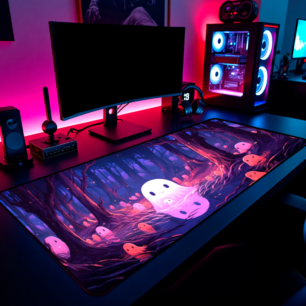 Mouse Pad Gamer Fantasmas Fofos Kawaii 65x30cm 80x40cm 90x50cm 120x60cm Borda Costurada