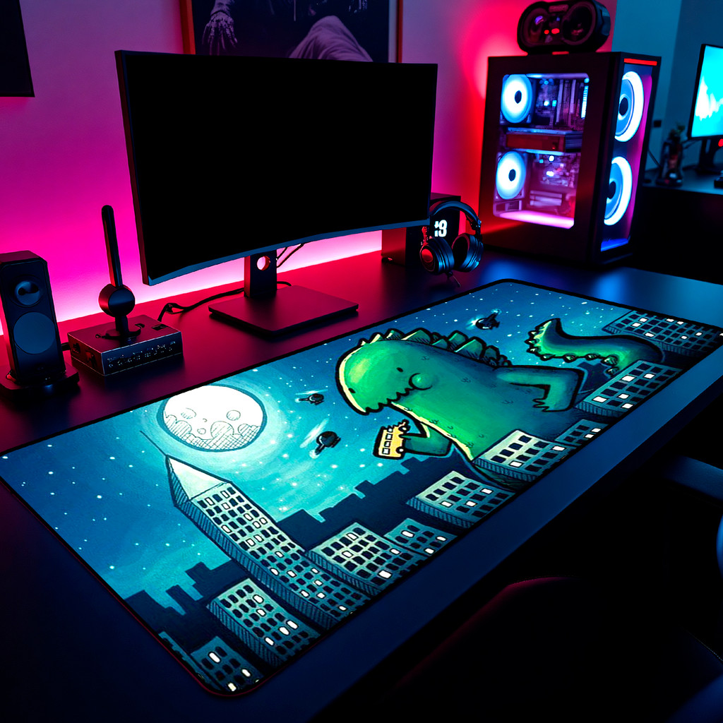 Mouse Pad Gamer Godzilla Baby Kawaii 65x30cm 80x40cm 90x50cm 120x60cm Borda Costurada