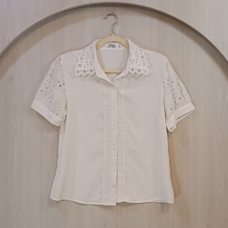 Camisa Feminina FModa Fashion Branca Manga Curta Size M Casual Office