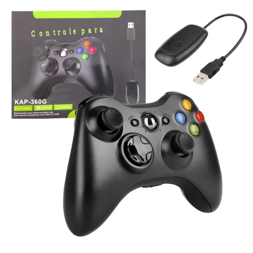 Controle Gamer Bluetooth Xbox 360 -SEM FIO- Wireless 2.4G Joystick com receptor PC Computador