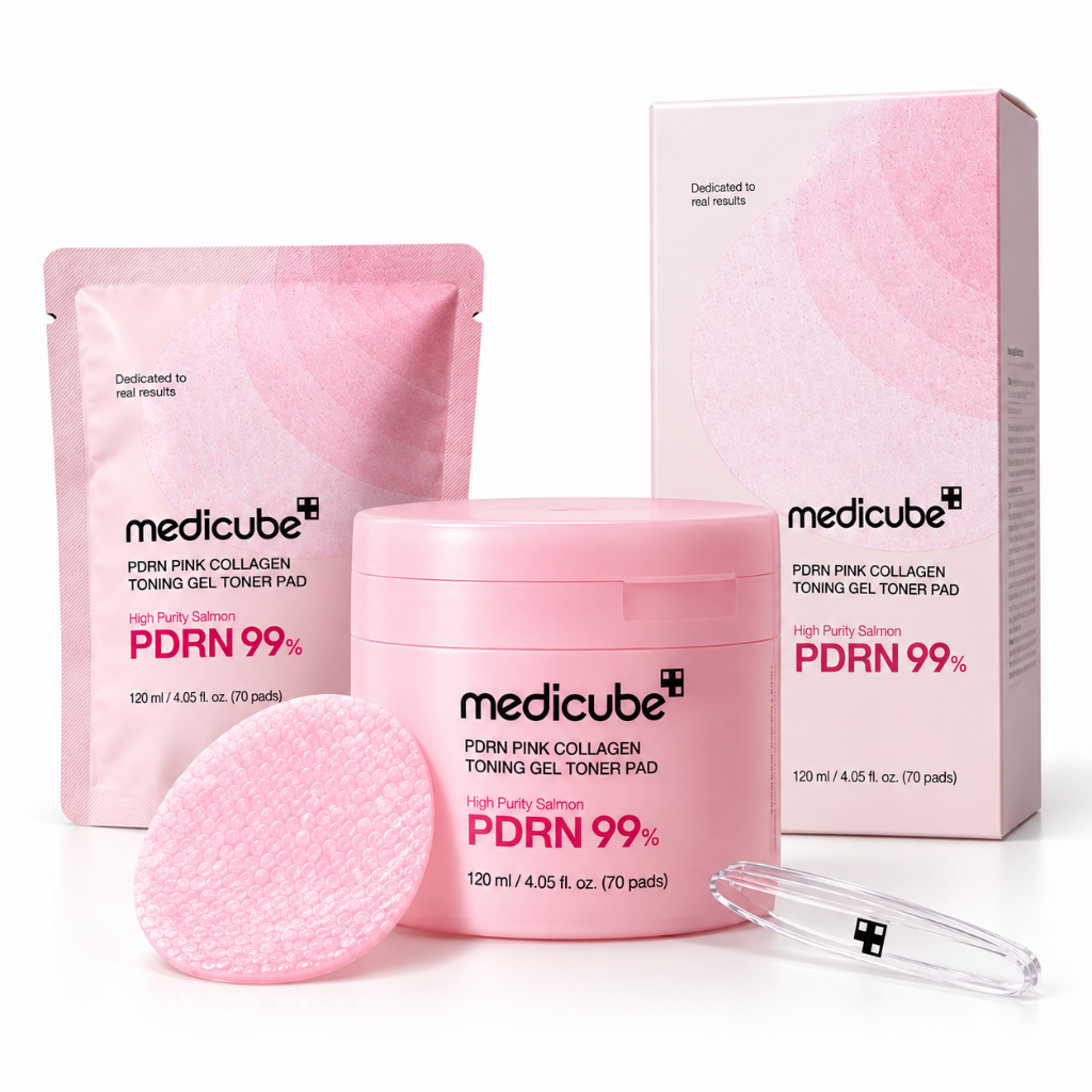 Medicube PDRN Pink Collagen Toner Pad 120ml 70 Pads Coreano Colágeno Hidratante Firmeza Elasticidade Glow