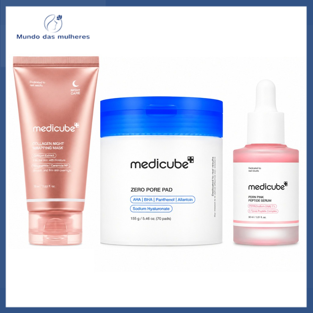 Medicube zero pore pad 2.0 + Salmon PDRN Pink Ampoule 30ml + collagen night wrapping mask large 75ml