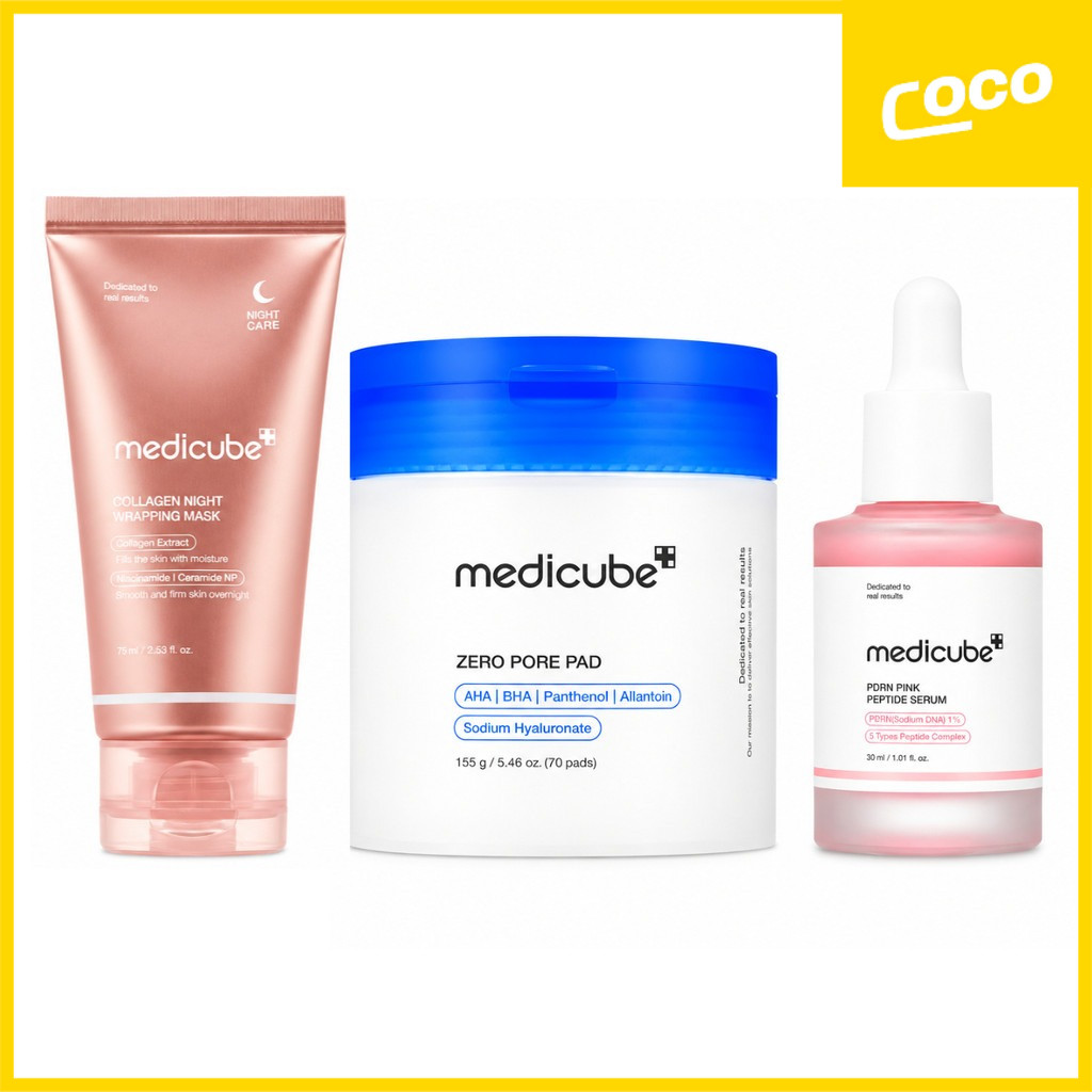 MEDICUBE zero pore pad 2.0&PDRN Pink Peptide Serum 30ml collagen night wrapping mask large 75ml