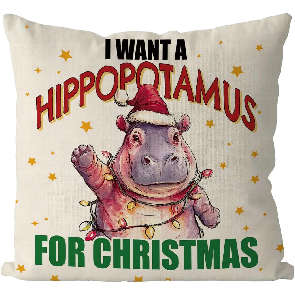 GAGEC Hippopotamus for Christmas Pillows Covers Xmas Throw Pillow Covers Home Sofa Living Room Decorative Cushion Case 1
